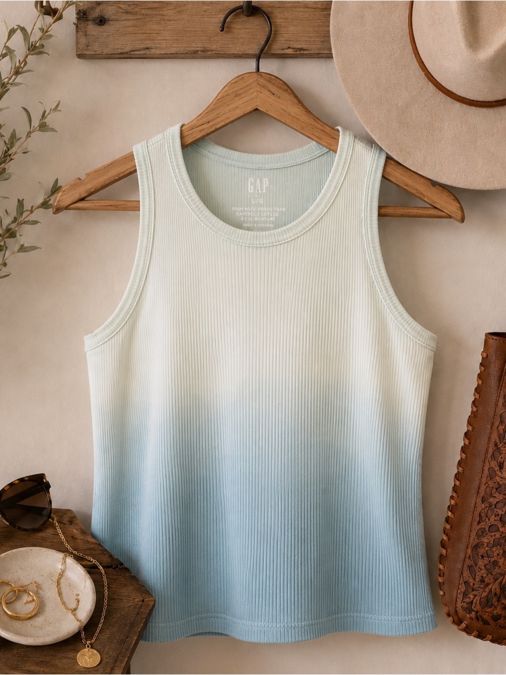 GAP Ombre Ribbed Tank - White to Light Blue
